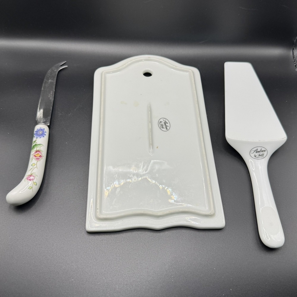 Andrea by Sadek Fine Porcelain China Cheese Board with Knife Set, Cake Server - Picture 3 of 6
